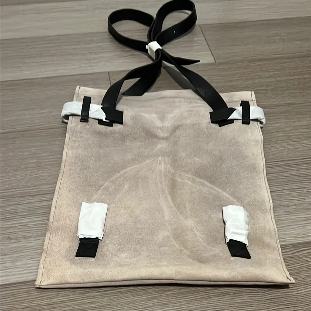 Lovestitch Beige Suede Tote Bag or backpack with leather handles